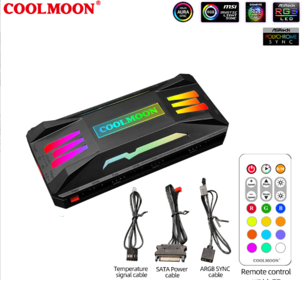 COOLMOON Temperature Control Cooling Fan 12CM Dual Aperture Computer Liquid Cooling 5V Shenguang Sync argb Case Fan (Temperature Control ARGB 3-in-1 [Black])