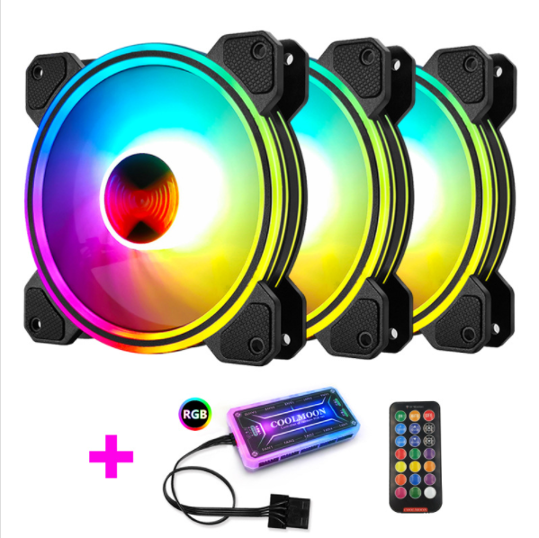 COOLMOON Light X 12cm Fan Multi-layer Luminous Silent Desktop Computer Case Cooling RGB Fan (3 Light X Fans + 1 Set of Standard Controllers)