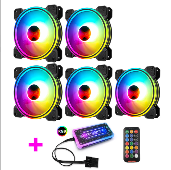 COOLMOON Ray X 12cm Fan Multi-layer Luminous Silent Desktop Computer Chassis Cooling RGB Fan (5 Ray X Fans + 1 Set of Standard Controllers)