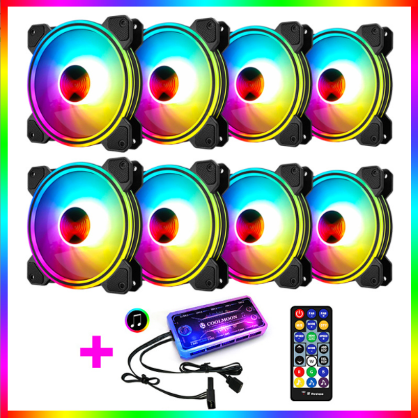 COOLMOON Ray X 12cm Fan Multi-layer Luminous Silent Desktop Computer Chassis Cooling RGB Fan (8 Ray X Fans + 1 Set of Music Controllers)
