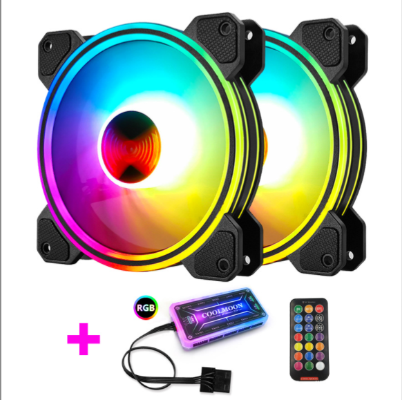 COOLMOON Light X 12cm Fan Multi-layer Luminous Silent Desktop Computer Chassis Cooling RGB Fan (2 Light X Fans + 1 Set of Standard Controllers)