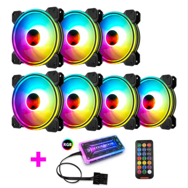 COOLMOON Ray X 12cm Fan Multi-layer Luminous Silent Desktop Computer Case Cooling RGB Fan (7 Ray X Fans + 1 Set of Standard Controllers)
