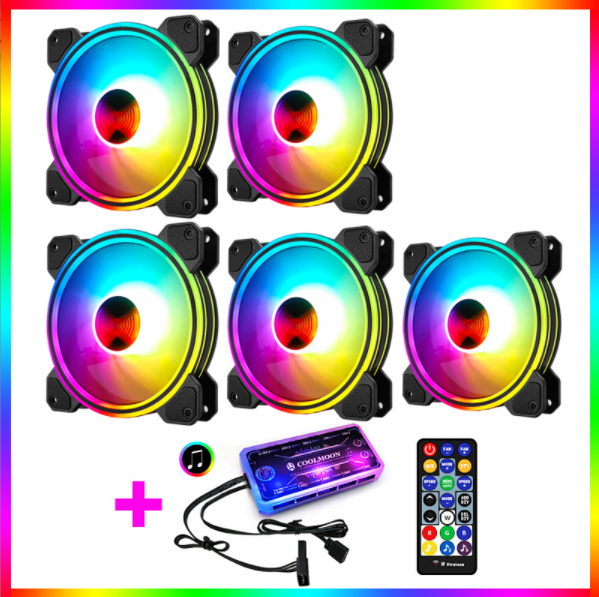 COOLMOON X 12cm Fan Multi-layer Luminous Silent Desktop Computer Case Cooling RGB Fan (5 Light X Fans + 1 Set of Music Controllers)