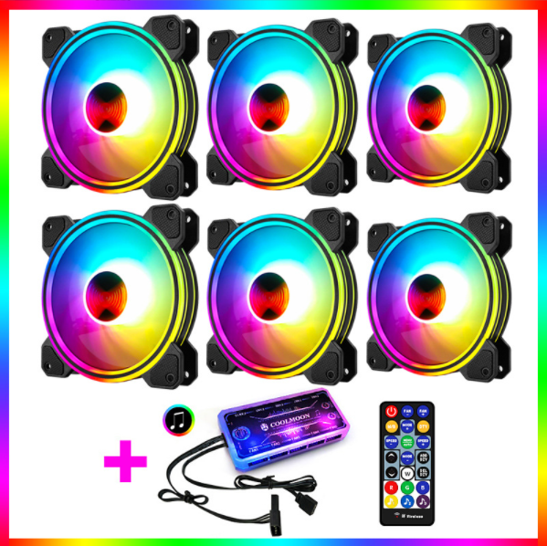COOLMOON Ray X 12cm Fan Multi-layer Luminous Silent Desktop Computer Case Cooling RGB Fan (6 Ray X Fans + 1 Set of Music Controllers)