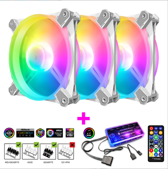 COOLMOON X3 Chassis Fan 12cm Silent ARGB Desktop Case Cooling Computer Fan (3 Battleframe X3 Fans + Music ARGB Controller)