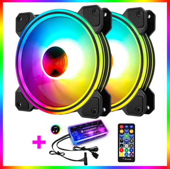 COOLMOON Ray X 12cm Fan Multi-layer Luminous Silent Desktop Computer Case Cooling RGB Fan (2 Ray X Fans + 1 Set of Music Controllers)
