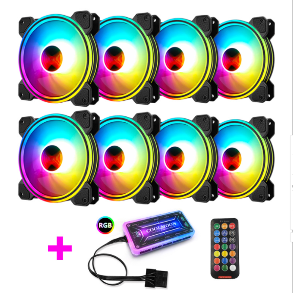 COOLMOON Ray X 12cm Fan Multi-layer Luminous Silent Desktop Computer Case Cooling RGB Fan (8 Ray X Fans + 1 Set of Standard Controllers)