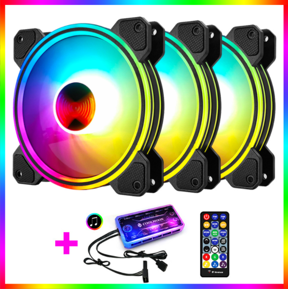 COOLMOON Ray X 12cm Fan Multi-layer Luminous Silent Desktop Computer Chassis Cooling RGB Fan (3 Ray X Fans + 1 Set of Music Controllers)