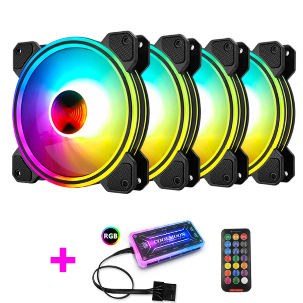 COOLMOON Ray X 12cm Fan Multi-layer Luminous Silent Desktop Computer Chassis Cooling RGB Fan (4 Ray X Fans + 1 Set of Standard Controllers)