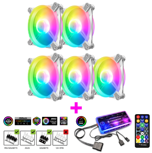 COOLMOON X3 Case Fan 12cm Silent ARGB Desktop Case Cooling Computer Fan (5 X3 Fans + Music ARGB Controller)