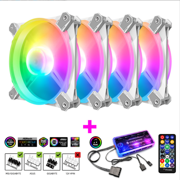 COOLMOON X3 Case Fan 12cm Silent ARGB Desktop Case Cooling Computer Fan (4 Battleframe X3 Fans + Music ARGB Controller)