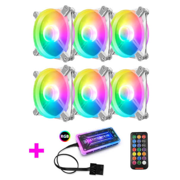 COOLMOON X3 Case Fan 12cm Silent ARGB Desktop Case Cooling Computer Fan (6 Battleframe X3 Fans + Standard Controller)
