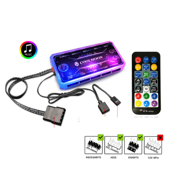 Optical Wheel 2 RGB Case Fan 12cm Desktop Computer Inside and Outside Luminous Fine Aperture Silent Color-Changing Case Fan (Music ARGB Controller)