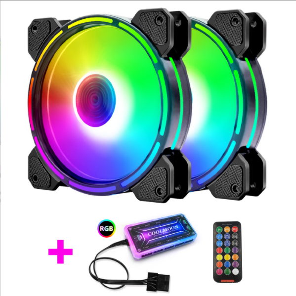 Optical Wheel 2 RGB Case Fan 12cm Desktop Computer Inner and Outer Illuminated Fine Aperture Silent Color-Changing Case Fan (2 Optical Wheel II Internal and External Illuminated Fans + 1 Set of Standard Controllers)