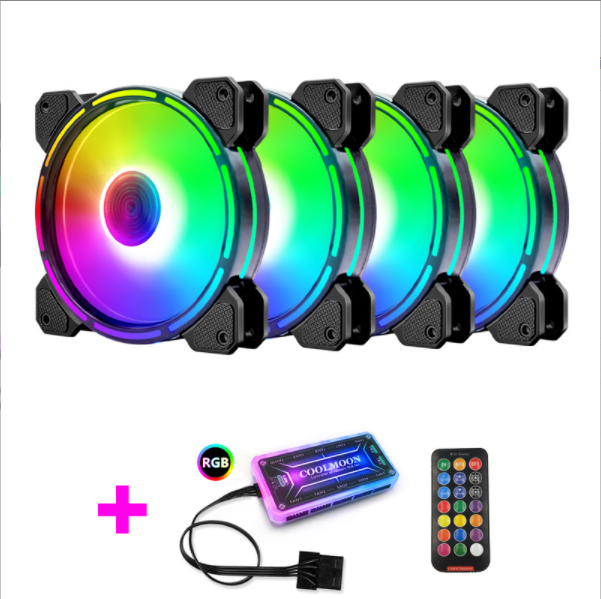 Optical Wheel 2 RGB Case Fan 12cm Desktop Computer Inner and Outer Illuminated Fine Aperture Silent Color-Changing Case Fan (4 Optical Wheel II Internal and External Illuminated Fans + 1 Set of Standard Controllers)