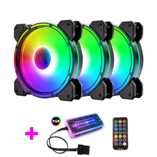 Optical Wheel 2 RGB Case Fan 12cm Desktop Computer Inner and Outer Illuminated Fine Aperture Silent Color-Changing Case Fan (3 Optical Wheel II Internal and External Illuminated Fans + 1 Set of Standard Controllers)