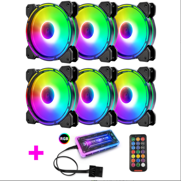 Optical Wheel 2 RGB Case Fan 12cm Desktop Computer Inner and Outer Illuminated Fine Aperture Silent Color-Changing Case Fan (6 Optical Wheel II Internal and External Illuminated Fans + 1 Set of Standard Controllers)