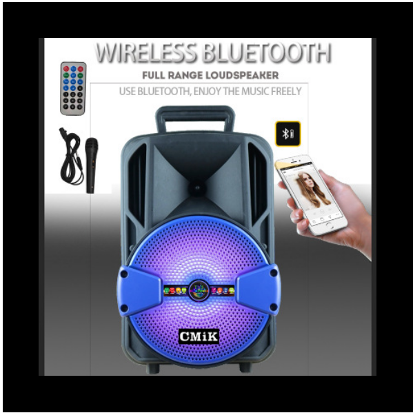 8 inch bluetooth high-power portable lever subwoofer plug-in card U disk audio (blue 24*21*35cm)
