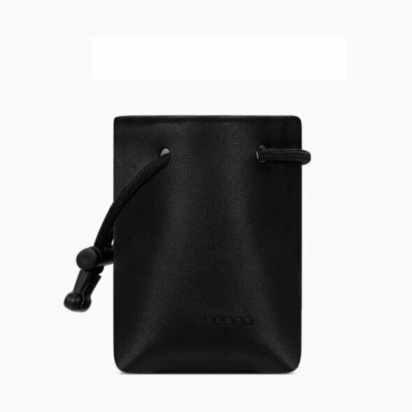 Leather mini portable multi-function digital storage bag, Bluetooth headset charging cable, U disk key protection bag (drawstring - midnight black)