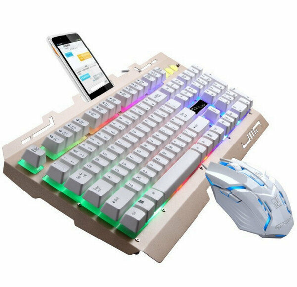 新款有線發光USB懸浮機械手感鍵鼠套裝(G700U+U)白色