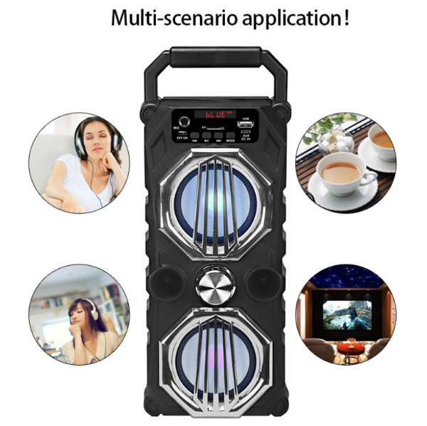 Dual Speaker Bluetooth Portable Lever Portable Card Colorful Light Speaker (Silver Gray 13.2*11.1*32.6cm)