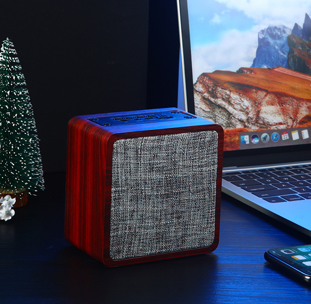 Wireless Fabric Bluetooth Speaker Card Household Multimedia Wood Audio Mahogany Grain (Export Version)