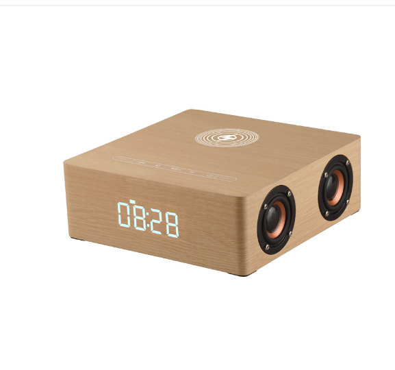 Wooden Wireless Charging Bluetooth Speaker Smart Touch Clock Audio Yellow Wood Grain (English Version)