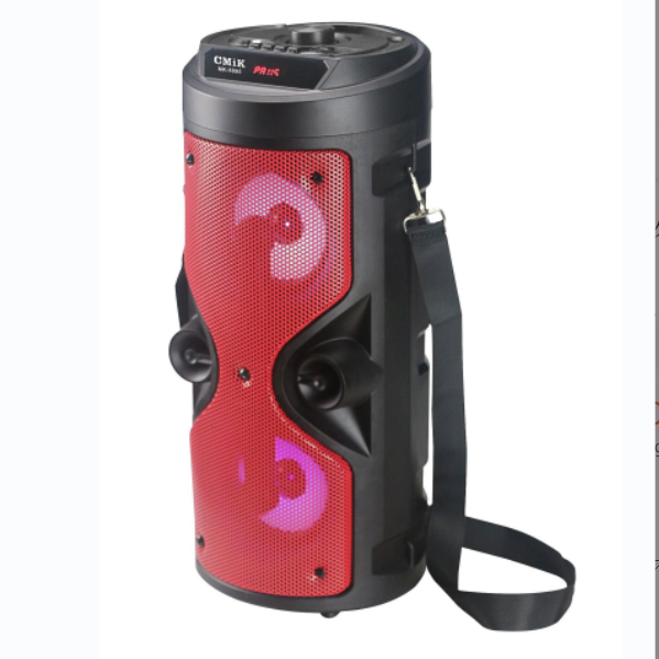 Wireless Bluetooth Dual Speakers USB Interface Card Outdoor Portable Microphone Speaker (Red 18.0*18.0*39.9cm)