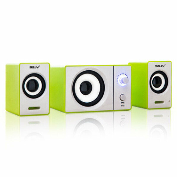 Home Computer, Audio, Mobile Phone, Small Speaker, Notebook, Desktop, 2.1, Mini USB Subwoofer (Fruit Green White)