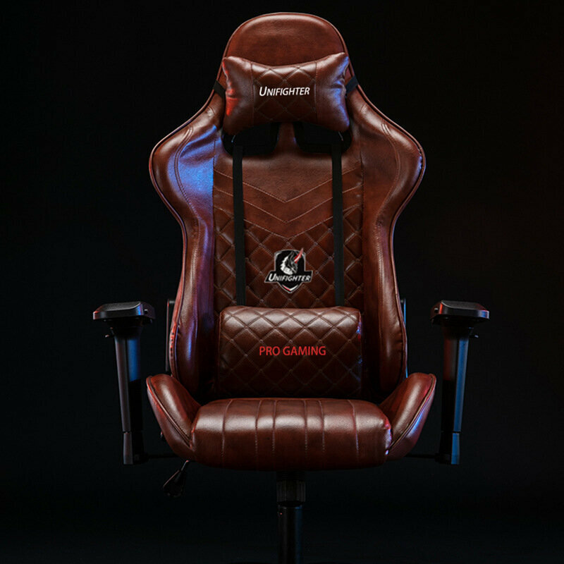 Gaming chair can lie 180 degrees (brown PU leather + lifting armrests)