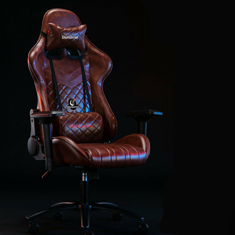 Gaming chair can recline 180 degrees (brown leather + lifting armrests)
