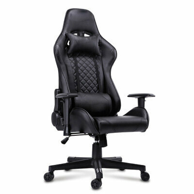 Gaming chair can lie 180 degrees (black PU leather + lifting armrests)