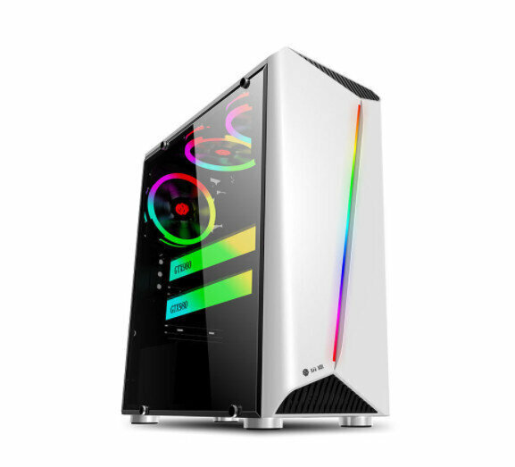 Streamer Computer CaseDesktop DIY Full Side Transparent RGB Game Water Cooled ATX Large Board (Streamer White)