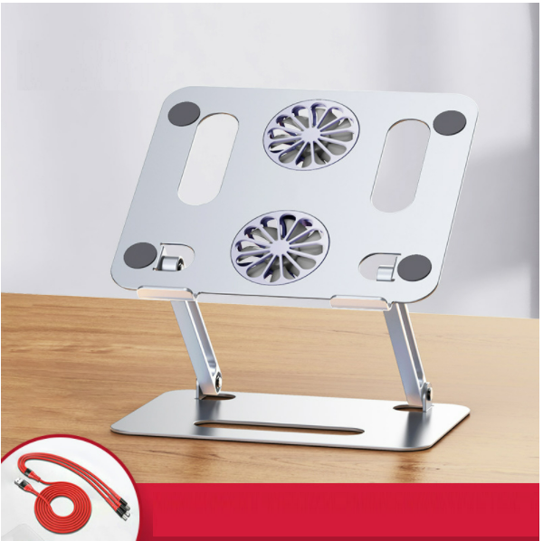 Fan double-layer heightened aluminum alloy folding heat dissipation computer bracket (Aurora silver)