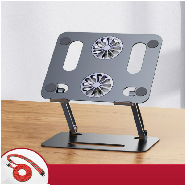 Fan double-layer heightened aluminum alloy folding heat dissipation computer bracket (space gray)