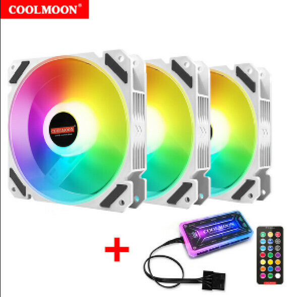 Cool Moon JOY Case Fan 12cm Desktop Computer Host Radiator Silent LED White Glowing RGB Fan (3 JOY Fans + Standard Controller)