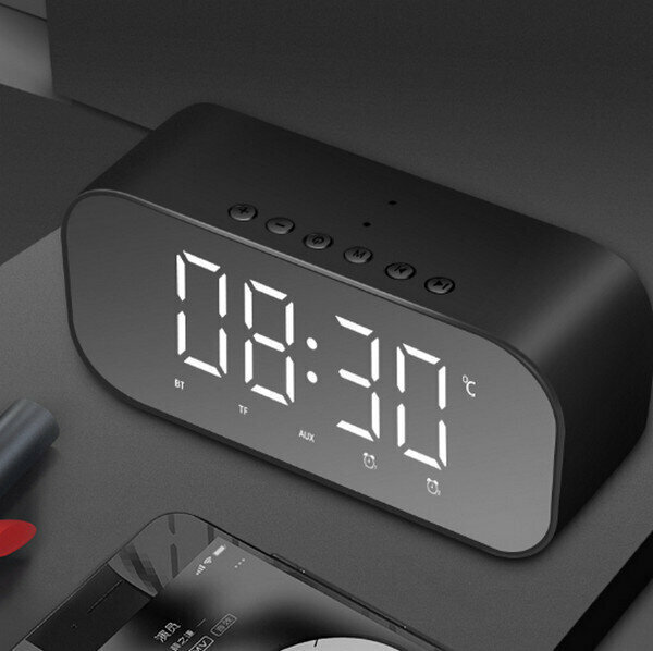 Mini Multifunction Mirror Dual Alarm Clock Bluetooth Speaker S5-Black