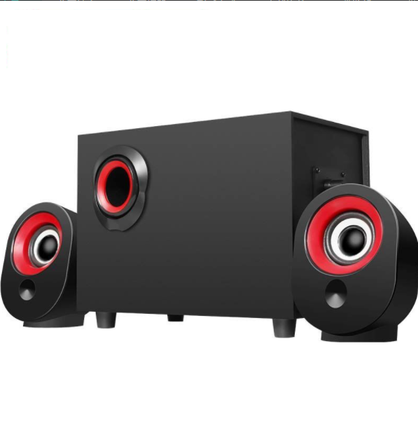Subwoofer Wood 2.1 Multimedia Desktop Computer Audio (Red Circle, Black)