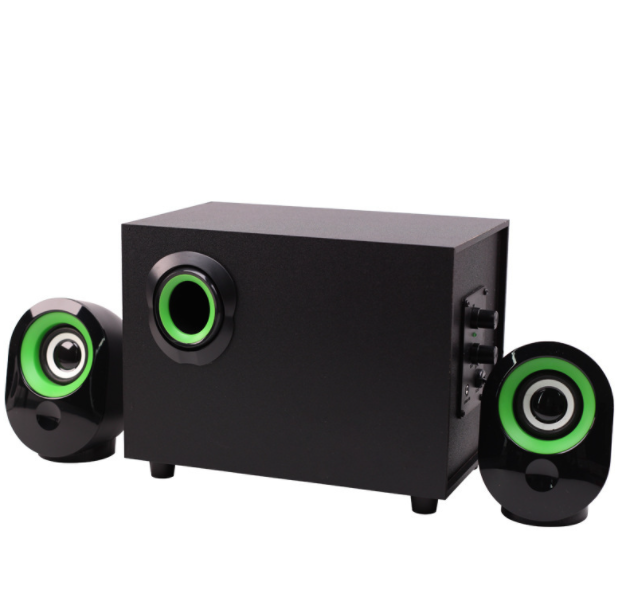 Subwoofer Wood 2.1 Multimedia Desktop Computer Audio (Green Circle Black)