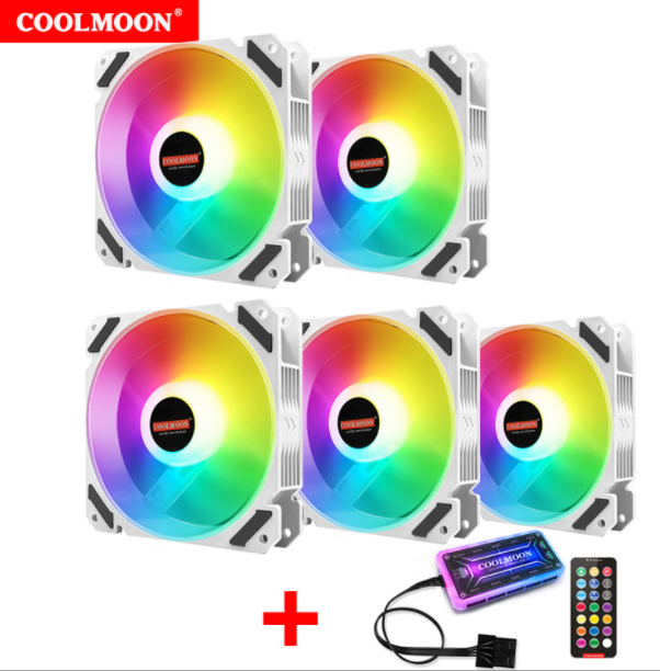 Cool Moon JOY Case Fan 12cm Desktop Computer Host Radiator Silent LED White Luminous RGB Fan (5 JOY Fans + Standard Controller)