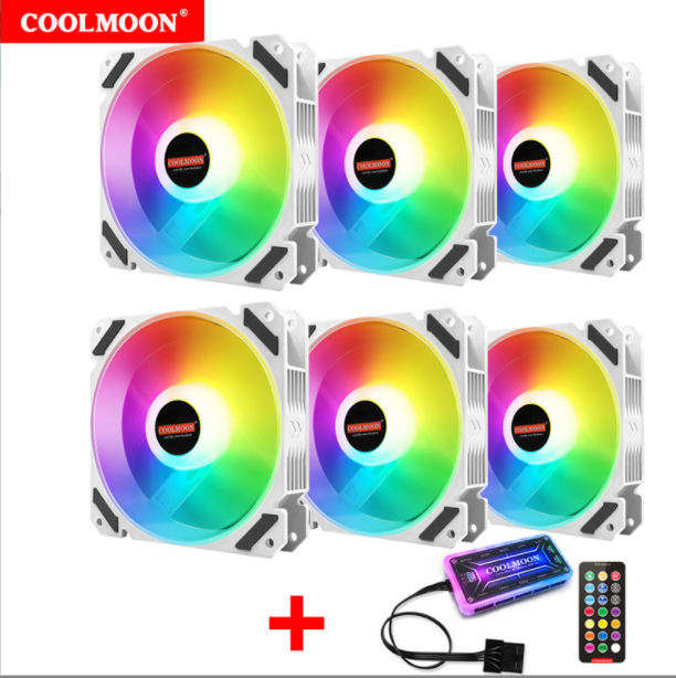 Cool Moon JOY Case Fan 12cm Desktop Computer Host Radiator Silent LED White Glowing RGB Fan (6 JOY Fans + Standard Controller)