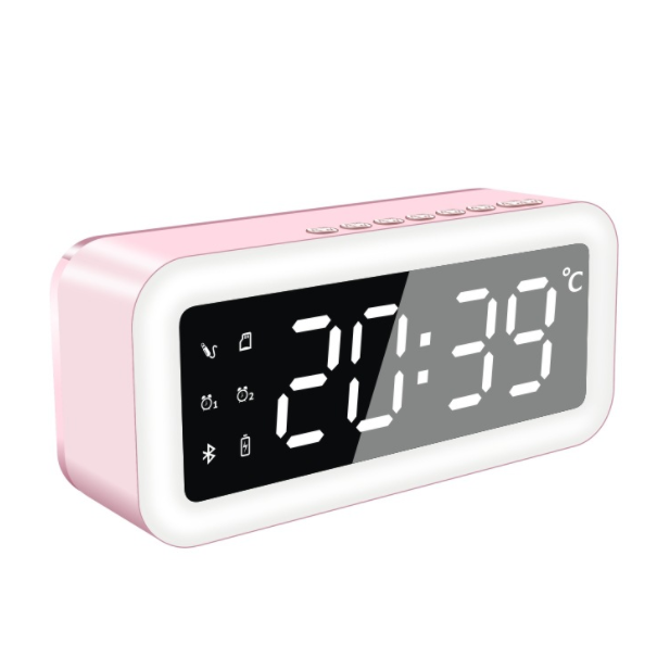 Mini bluetooth mirror speaker (deluxe version of three electric super long standby with fill light pink)