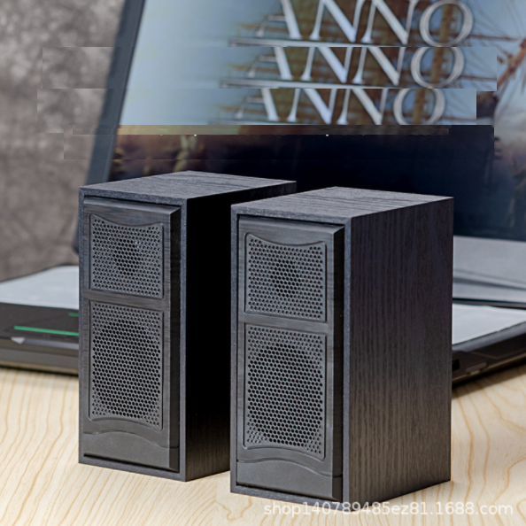 Laptop speaker, desktop computer, desktop surround stereo small speaker (wood grain black)