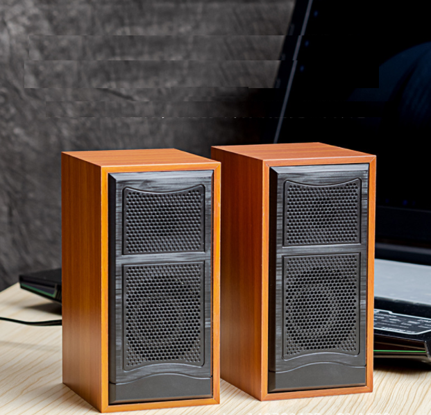 Laptop speaker, desktop computer desktop, surround stereo small speaker (wood color)