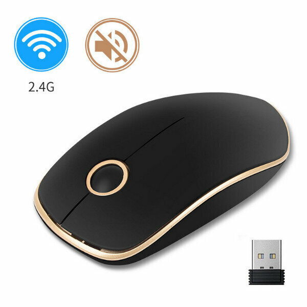 Fashionable Simple Business Silent Wireless Mouse HMW-07 - Gold Black Round Wheel