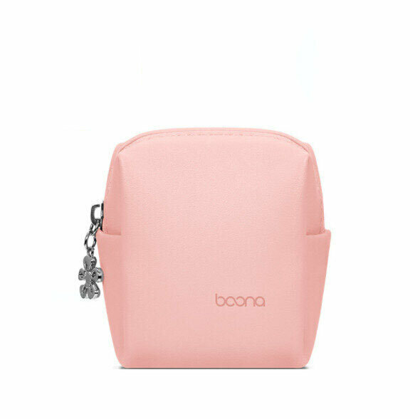 Leather mini portable multi-function digital storage bag, Bluetooth headset charging cable, U disk key protection bag (zipper - petal pink)