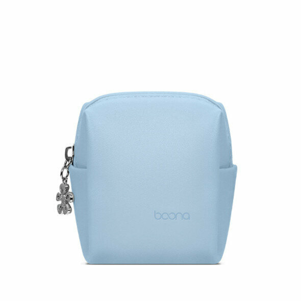 Leather mini portable multi-function digital storage bag, Bluetooth headset charging cable, U disk key protection bag (zipper - sky blue)