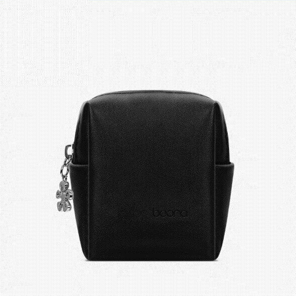 Leather mini portable multi-function digital storage bag, Bluetooth headset charging cable, U disk key protection bag (zipper - midnight black)
