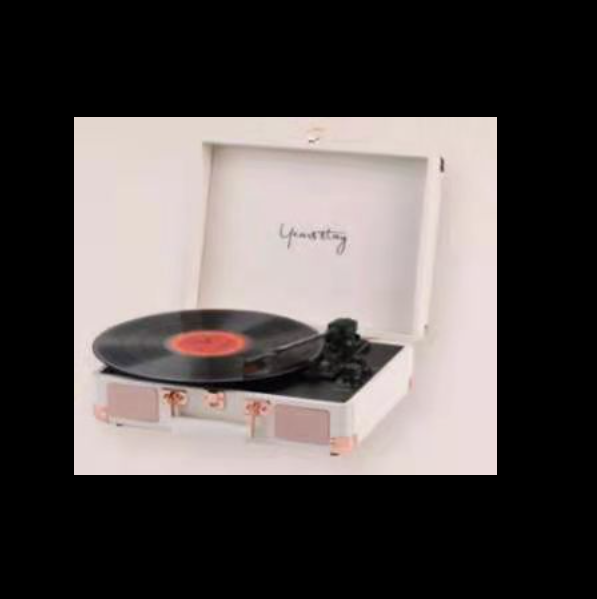Portable Bluetooth vinyl record player (rose gold beige)