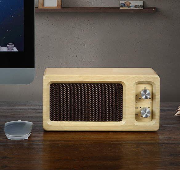 Retro Home Wireless Wooden Bluetooth Speaker U Disk Card Function Yellow Wood Grain (Export Version)